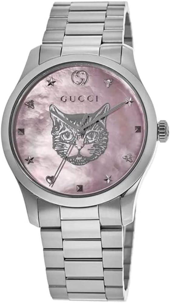 Shop Authentic Gucci G Timeless Quartz Mother of Pearl Pink Dial Silver Steel Strap Watch for Women - YA1264166 - Luxxuri
