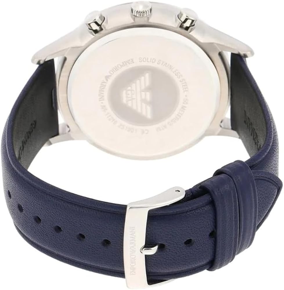  Shop Authentic Emporio Armani Renato Chronograph Blue Dial Black Leather Strap Watch For Men - AR11216 - Luxxuri