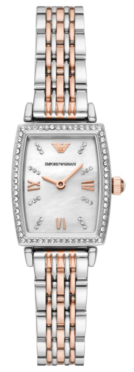  Shop Authentic Emporio Armani Gianni T Bar White Mother Of Pearl Dial Two Tone Steel Strap Watch For Women - AR11519 - Luxxuri