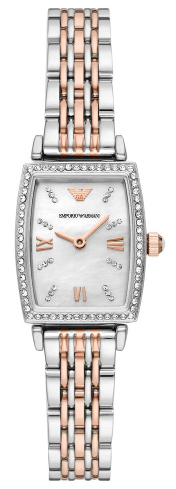  Shop Authentic Emporio Armani Gianni T Bar White Mother Of Pearl Dial Two Tone Steel Strap Watch For Women - AR11519 - Luxxuri
