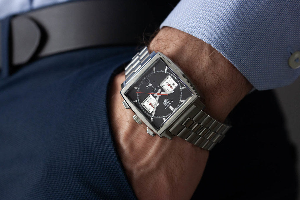  Shop Authentic Tag Heuer Monaco Automatic Chronograph Black Dial Silver Steel Strap Watch for Men - CBL2113.BA0644 - Luxxuri