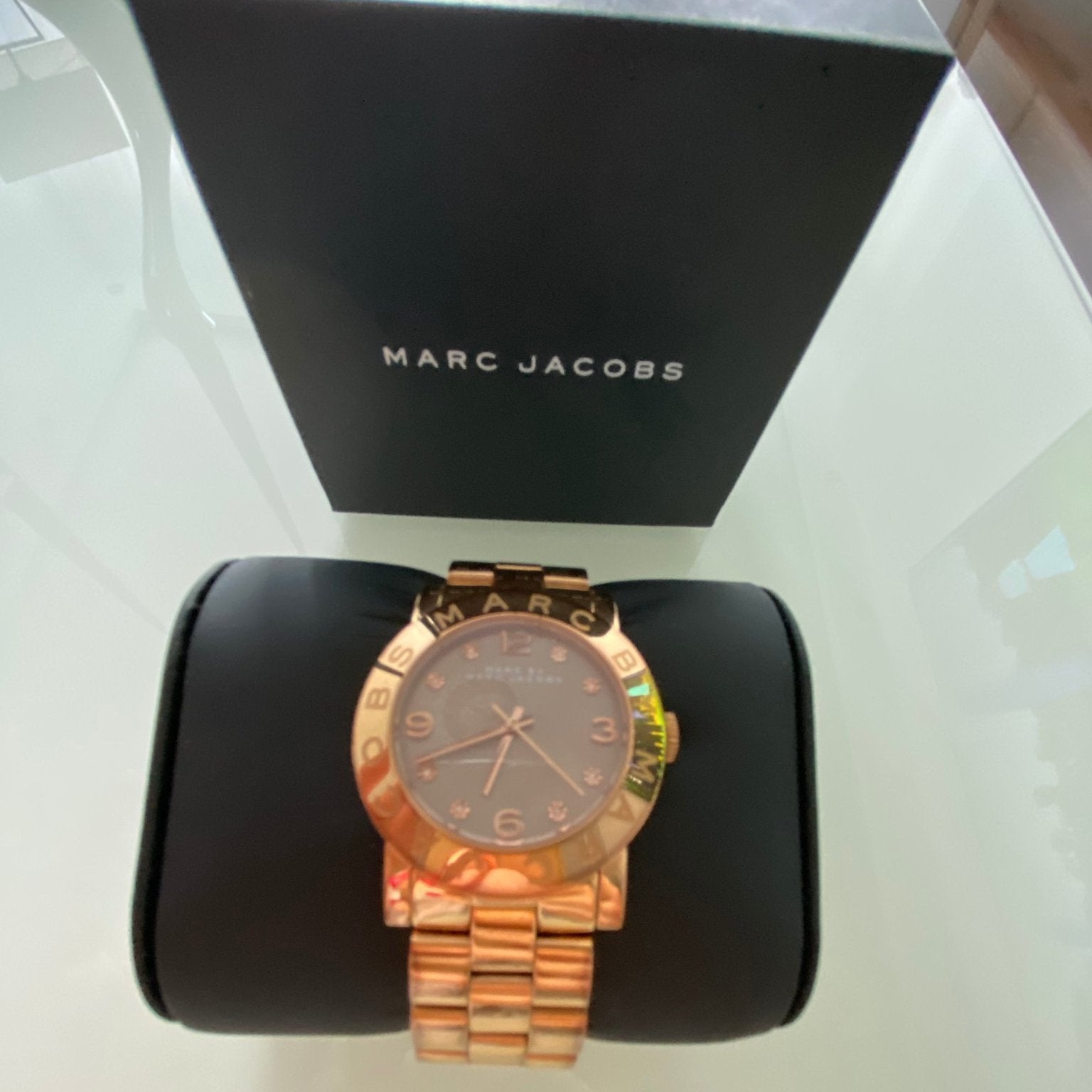  Shop Authentic Marc Jacobs Amy Mother of Pearl Black Dial Rose Gold Steel Strap Watch for Women - MBM8610 - Luxxuri