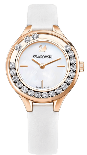  Shop Authentic Swarovski Lovely Crystals Mother of Pearl Dial White Leather Strap Watch for Women - 5242904 - Luxxuri