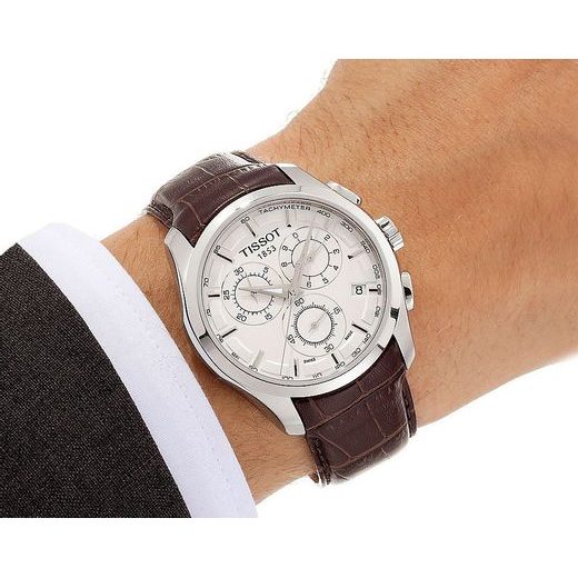  Shop Authentic Tissot Couturier Chronograph White Dial Brown Leather Strap Watch For Men - T035.617.16.031.00 - Luxxuri