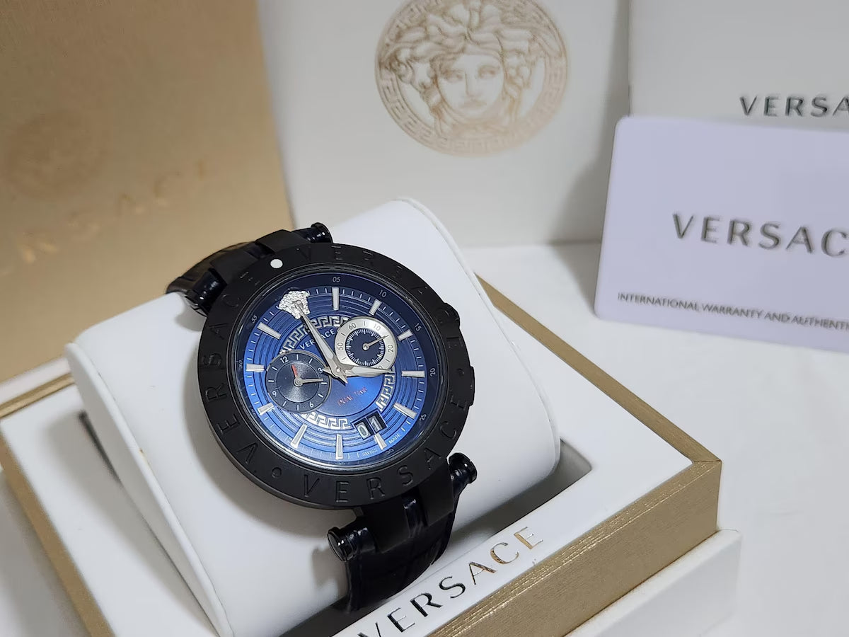  Shop Authentic Versace V Race Chronograph Quartz Blue Dial Blue Leather Strap Watch For Men - VEBV00419 - Luxxuri