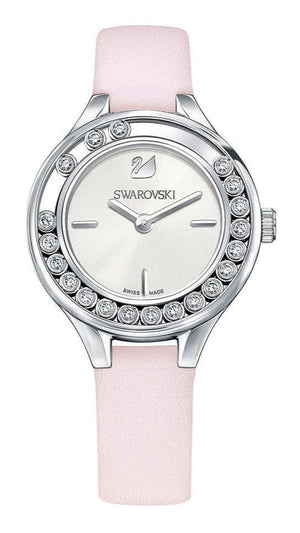  Shop Authentic Swarovski Lovely Crystals Silver Dial Pink Leather Strap Watch for Women - 5261493 - Luxxuri