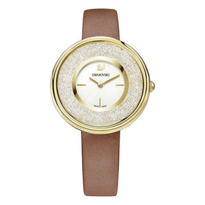  Shop Authentic Swarovski Crystalline Pure White Dial Brown Leather Strap Watch for Women - 5275040 - Luxxuri