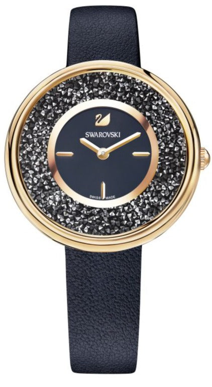  Shop Authentic Swarovski Crystalline Pure Black Dial Black Leather Strap Watch for Women - 5275043 - Luxxuri