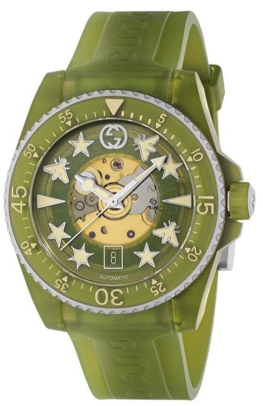  Shop Authentic Gucci Dive Automatic Green Dial Green Rubber Strap Unisex Watch - YA136345 - Luxxuri