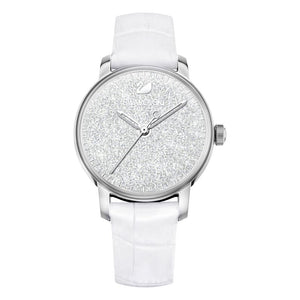  Shop Authentic Swarovski Crystalline Hours Silver Dial White Leather Strap Watch for Women - 5295383 - Luxxuri