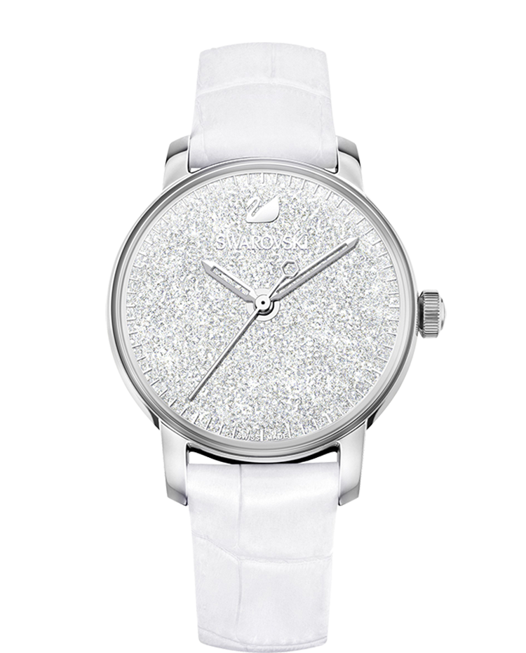  Shop Authentic Swarovski Crystalline Hours Silver Dial White Leather Strap Watch for Women - 5295383 - Luxxuri