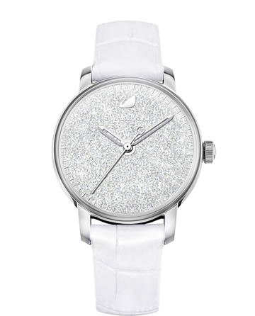  Shop Authentic Swarovski Crystalline Hours Silver Dial White Leather Strap Watch for Women - 5295383 - Luxxuri