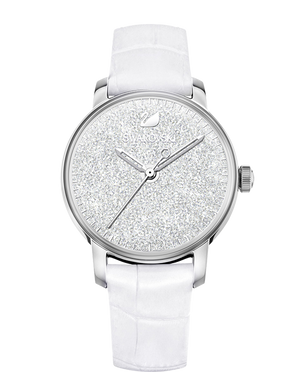  Shop Authentic Swarovski Crystalline Hours Silver Dial White Leather Strap Watch for Women - 5295383 - Luxxuri