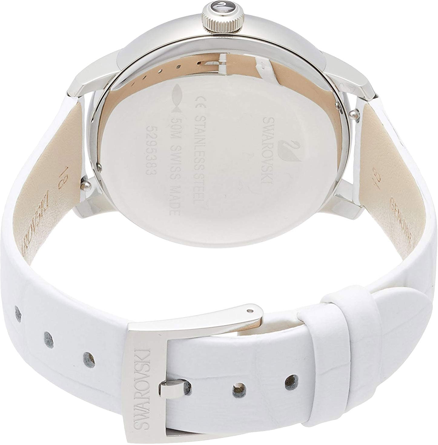  Shop Authentic Swarovski Crystalline Hours Silver Dial White Leather Strap Watch for Women - 5295383 - Luxxuri