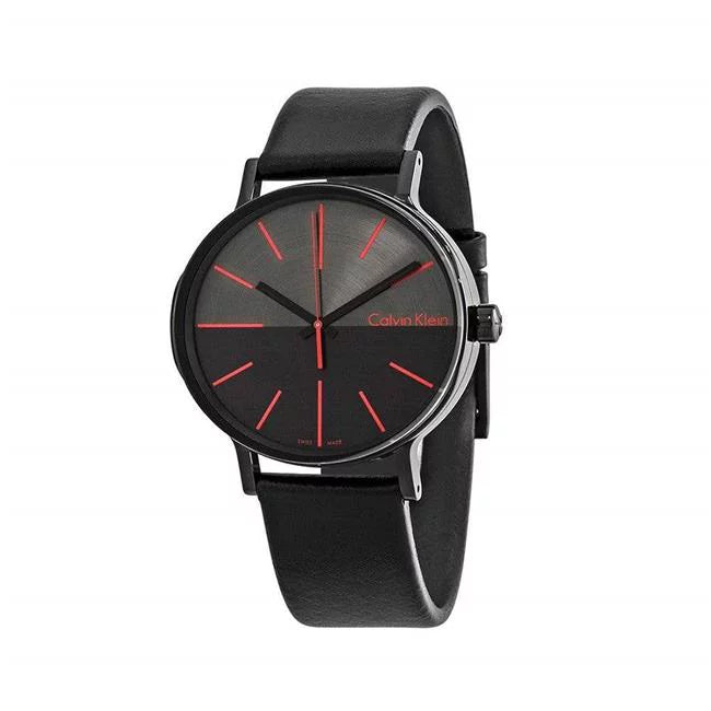  Shop Authentic Calvin Klein Boost Black Dial Black Leather Strap Watch for Men - K7Y214CY - Luxxuri