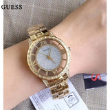  Shop Authentic Guess Analog Diamonds Silver Dial Gold Steel Strap Watch For Women - W1013l2 - Luxxuri