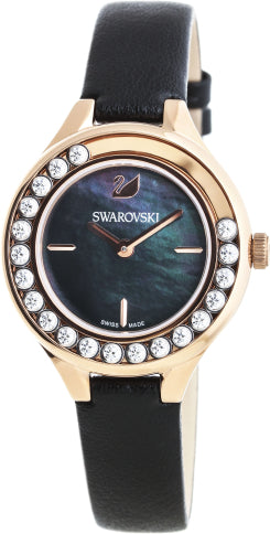  Shop Authentic Swarovski Lovely Crystals Analog Black Dial Black Leather Strap Watch for Women - 5301877 - Luxxuri