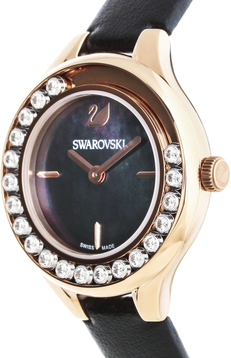  Shop Authentic Swarovski Lovely Crystals Analog Black Dial Black Leather Strap Watch for Women - 5301877 - Luxxuri