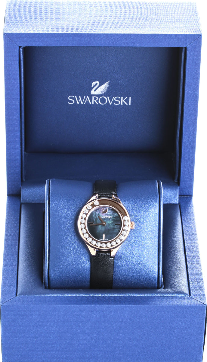  Shop Authentic Swarovski Lovely Crystals Analog Black Dial Black Leather Strap Watch for Women - 5301877 - Luxxuri