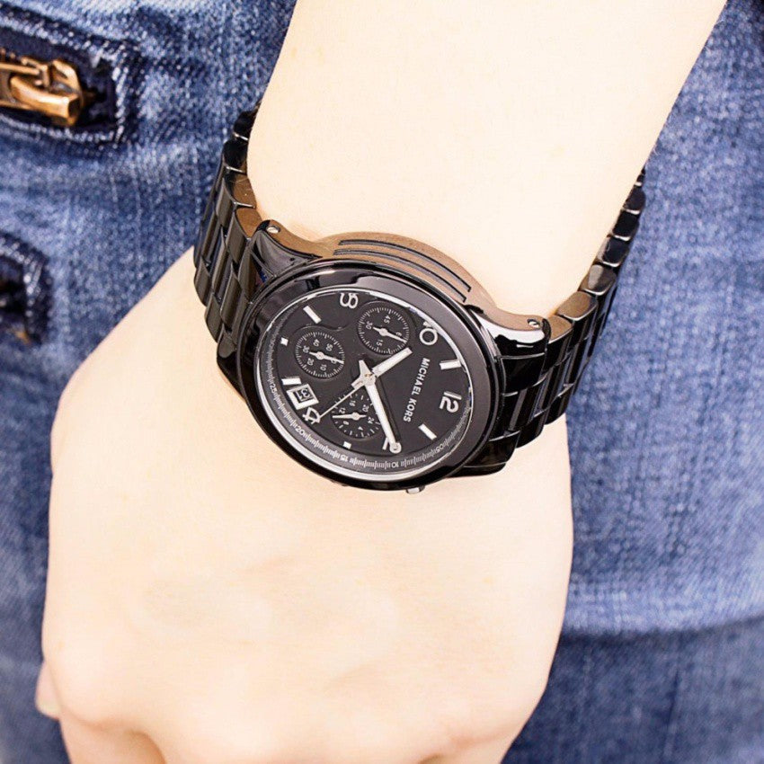  Shop Authentic Michael Kors Runway Black Ceramic Dial Black Steel Strap Watch for Women - MK5162 - Luxxuri