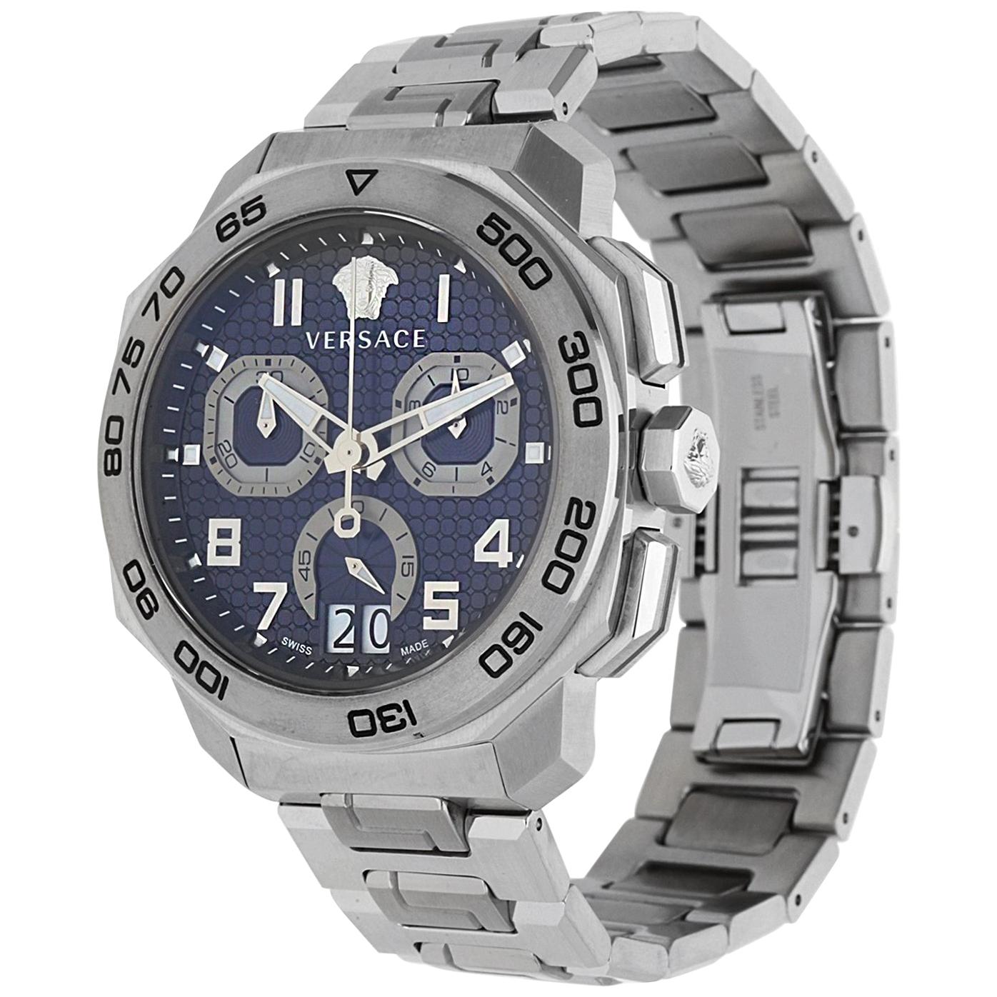  Shop Authentic Versace Dylos Chronograph Blue Dial Silver Steel Strap Watch for Men - VQC090016 - Luxxuri