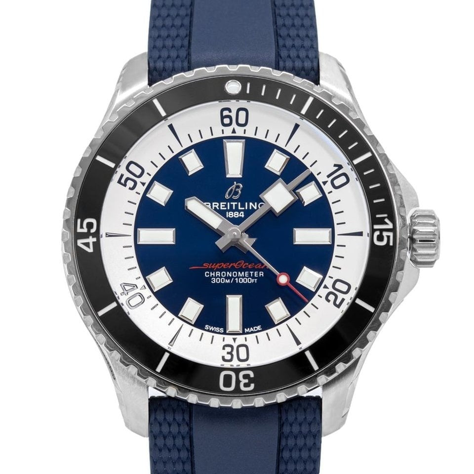  Shop Authentic Breitling Superocean Automatic 44 Blue Dial Blue Rubber Strap Watch for Men - A17376211C1S1 - Luxxuri