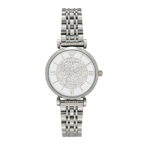  Shop Authentic Emporio Armani Gianni T Bar White Crystal Pave Dial Silver Stainless Steel Strap Watch For Women - AR1925 - Luxxuri