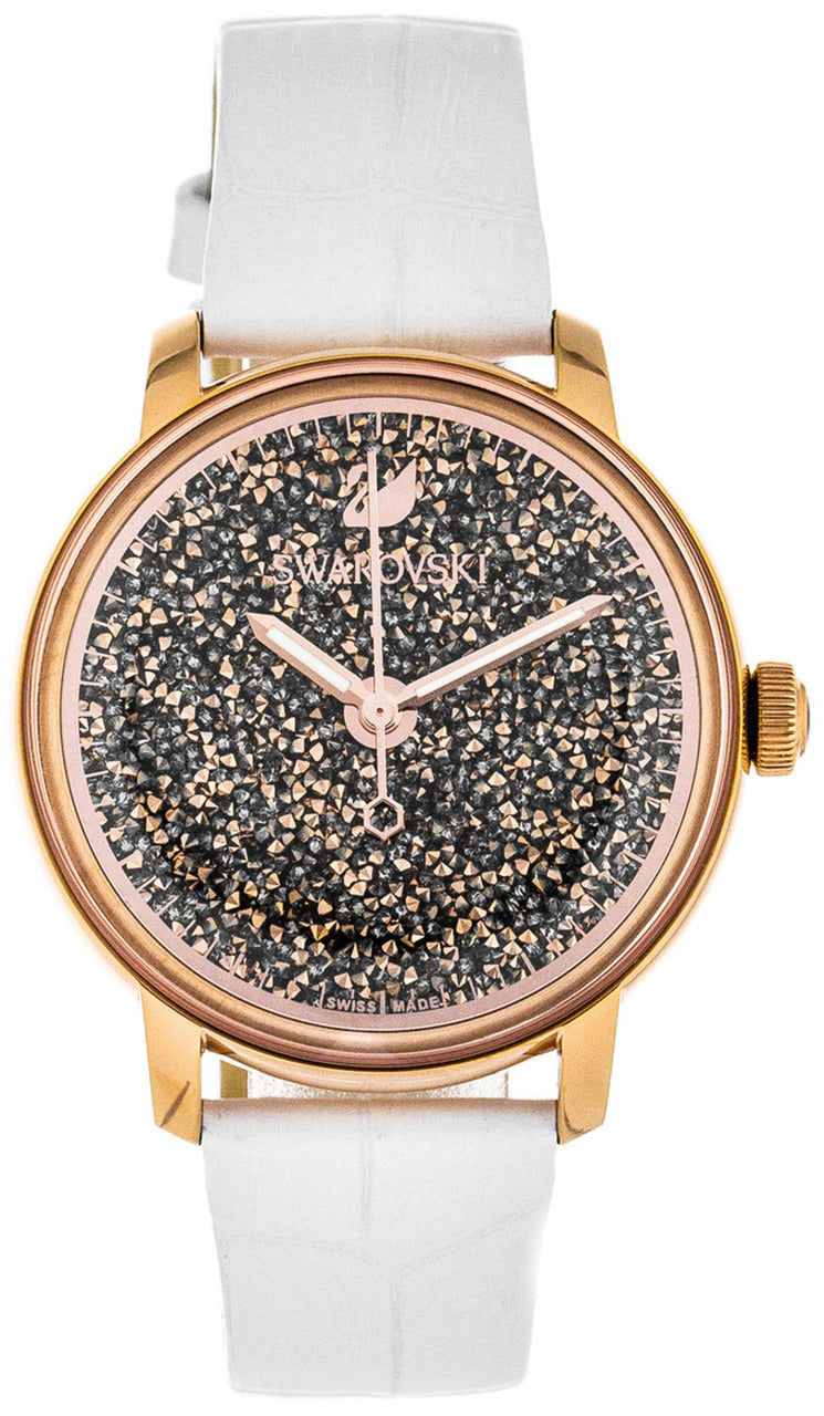  Shop Authentic Swarovski Crystalline Hours Quartz Grey Dial Black Leather Strap Watch for Women - 5344635 - Luxxuri