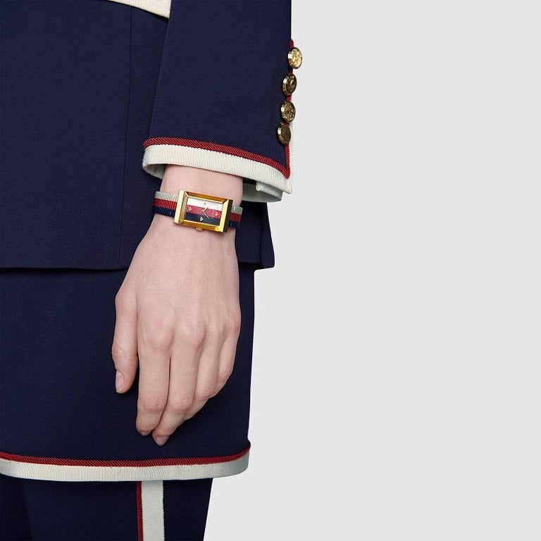  Shop Authentic Gucci G-Frame Mother of Pearl Dial White Blue Red Nylon Strap Watch For Women - YA147405 - Luxxuri