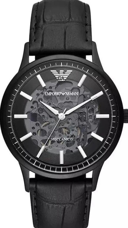  Shop Authentic Emporio Armani Meccanico Automatic Black Dial Black Leather Strap Watch For Men - AR60042 - Luxxuri