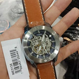 Shop Authentic Fossil Modern Machine Automatic Skeleton Silver Dial Brown Leather Strap Watch for Men - ME3135 - Luxxuri