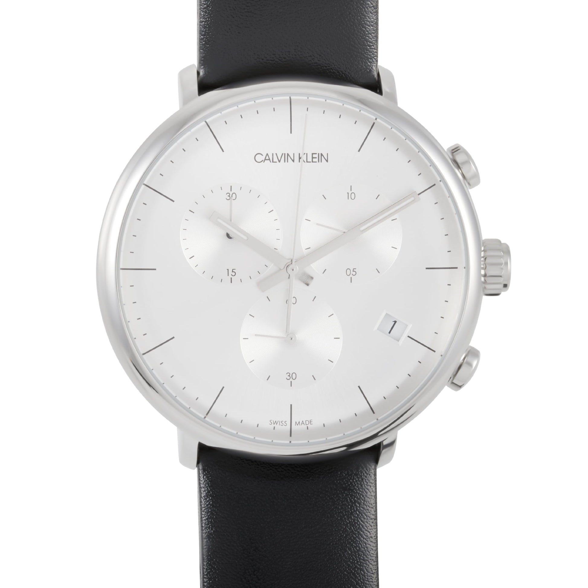  Shop Authentic Calvin Klein High Noon Chronograph White Dial Black Leather Strap Watch for Men - K8M271C6 - Luxxuri