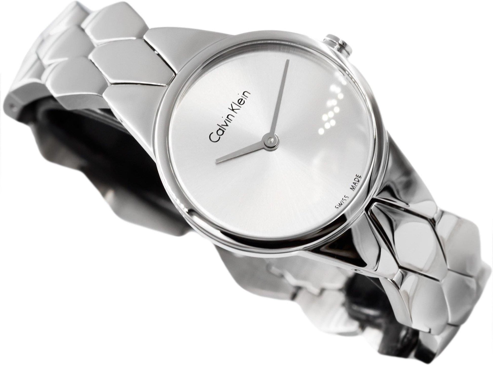  Shop Authentic Calvin Klein Snake Silver Dial Silver Steel Strap Watch For Women - K6E23146 - Luxxuri