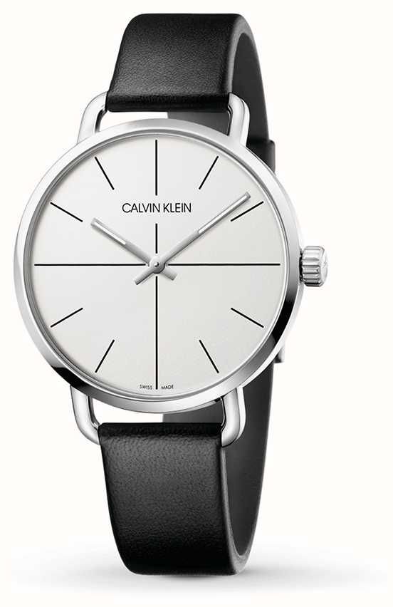  Shop Authentic Calvin Klein Even Silver Dial Black Leather Strap Watch for Men - K7B211CY - Luxxuri