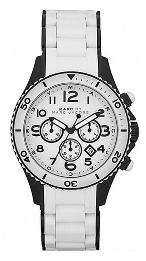  Shop Authentic Marc Jacobs Rock Chronograph White Dial White Silicone Strap Watch for Women - MBM2574 - Luxxuri