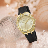 Shop Authentic Guess Cosmo Diamonds Gold Dial Black Rubber Strap Watch for Women - GW0034L1 - Luxxuri