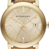  Shop Authentic Burberry The City Gold Dial Haymarket Brown Leather Strap Watch for Women - BU9026 - Luxxuri