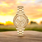  Shop Authentic Michael Kors Maren Chronograph Gold Dial Gold Steel Strap Watch for Women - MK7493 - Luxxuri