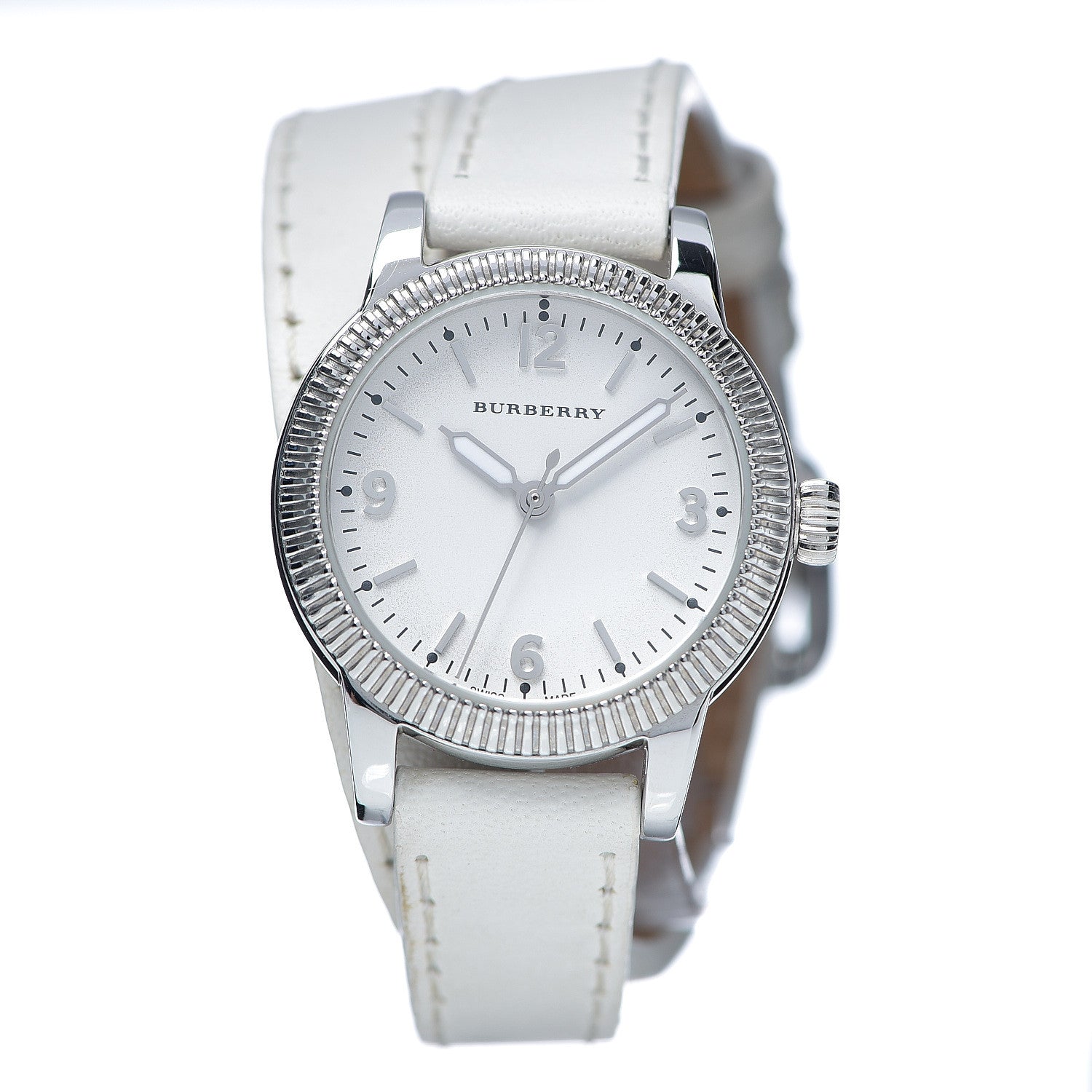  Shop Authentic Burberry Utilitarian White Dial White Leather Strap Watch for Women - BU7846 - Luxxuri