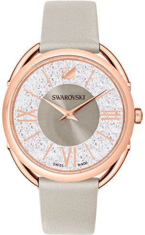  Shop Authentic Swarovski Crystalline Glam Silver Dial Grey Leather Strap Watch for Women - 5452455 - Luxxuri
