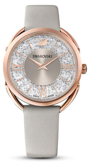  Shop Authentic Swarovski Crystalline Glam Silver Dial Grey Leather Strap Watch for Women - 5452455 - Luxxuri