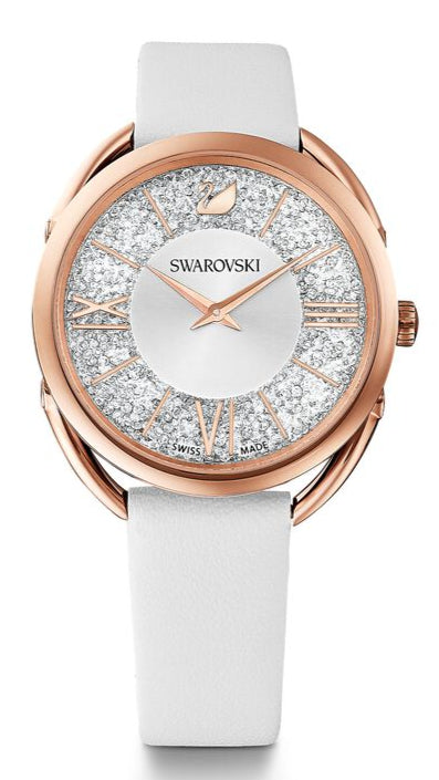  Shop Authentic Swarovski Crystalline Glam Silver Dial White Leather Strap Watch for Women - 5452459 - Luxxuri