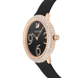  Shop Authentic Swarovski Crystal Frost Black Dial Black Leather Strap Watch for Women - 5484058 - Luxxuri