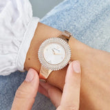 Shop Authentic Swarovski Crystal Rose Silver Dial Rose Gold Steel Strap Watch for Women - 5484073 - Luxxuri