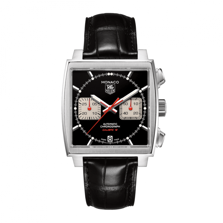 Tag Heuer Monaco Automatic Chronograph Black Dial Black Leather Strap Watch for Men - CBL2113.FC6177