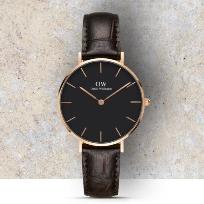  Shop Authentic Daniel Wellington Classic Petite York Black Dial Brown Leather Strap Watch For Women - DW00100170 - Luxxuri