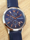  Shop Authentic Emporio Armani Renato Chronograph Blue Dial Black Leather Strap Watch For Men - AR11216 - Luxxuri