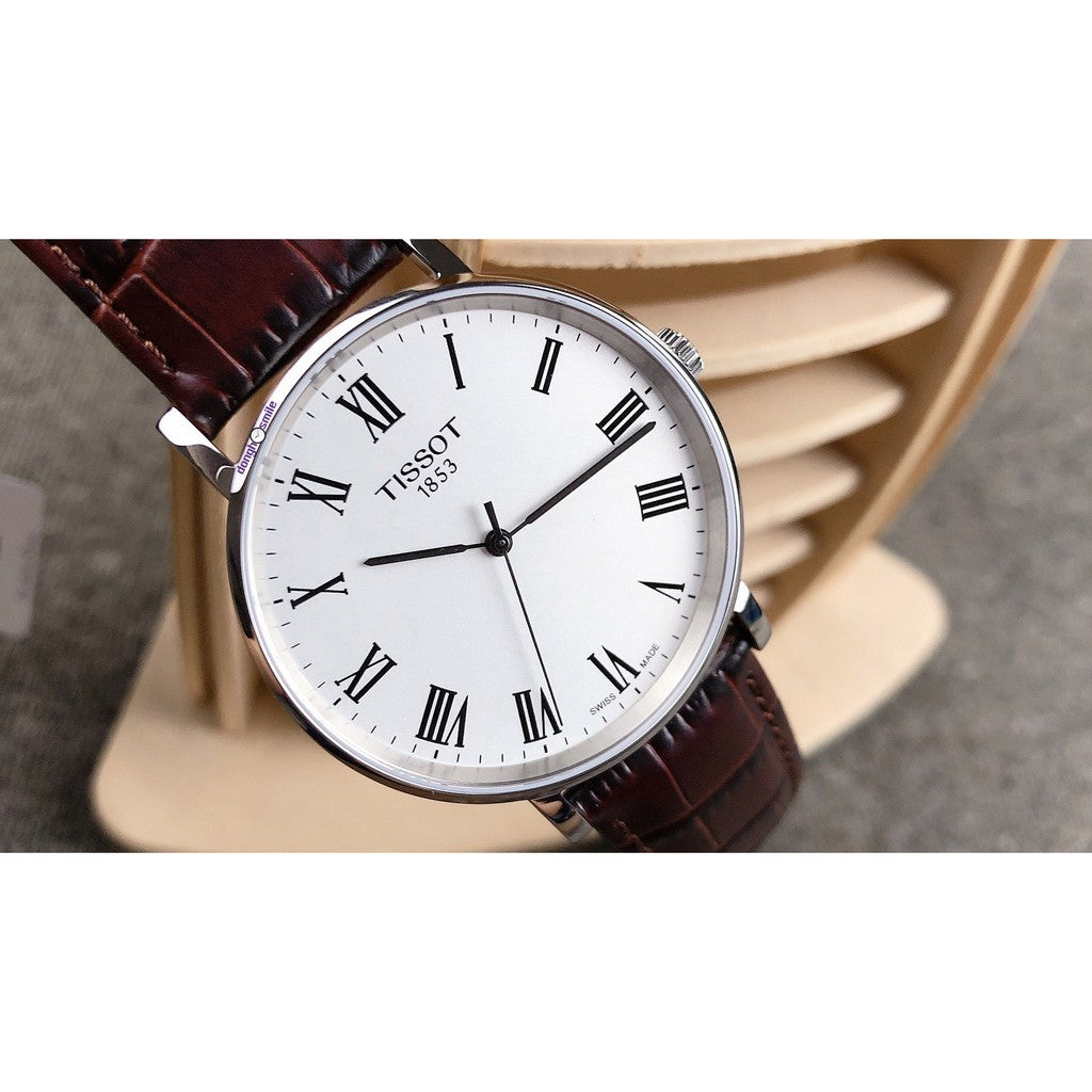  Shop Authentic Tissot T Classic Everytime White Dial Brown Leather Strap Watch For Men - T109.410.16.033.00 - Luxxuri