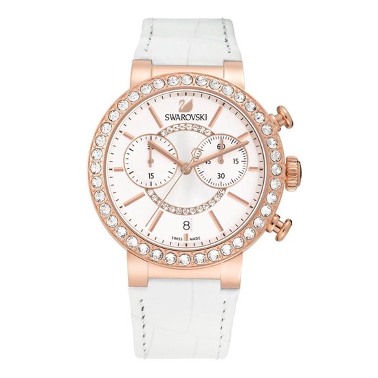  Shop Authentic Swarovski Citra Sphere Chrono White Dial White Leather Strap Watch for Women - 5080602 - Luxxuri