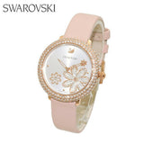  Shop Authentic Swarovski Crystal Frost White Dial Pink Leather Strap Watch for Women - 5519223 - Luxxuri